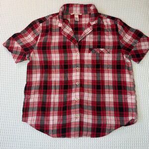 Victoria's Secret Red Pink Plaid Short Sleeve Pajama Top Button Up XS